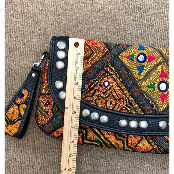 Boho Princess Bag Purse Clutch Embroidered Embellished Lined Wristlet - Picture 8 of 8